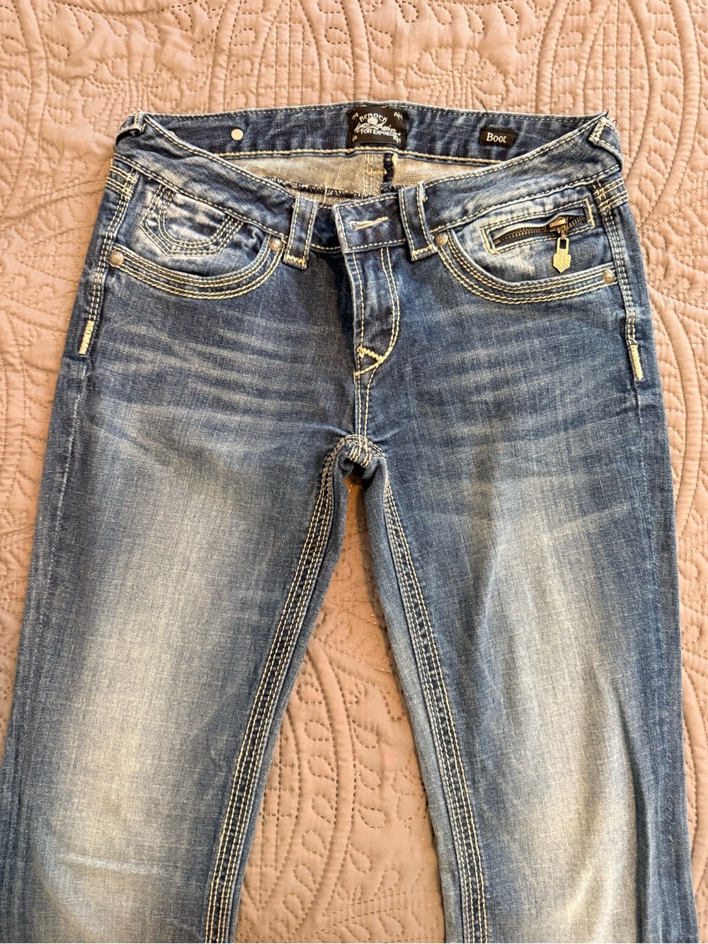 Express Red Rock Women's Bootcut Jeans in Light Blue Wash